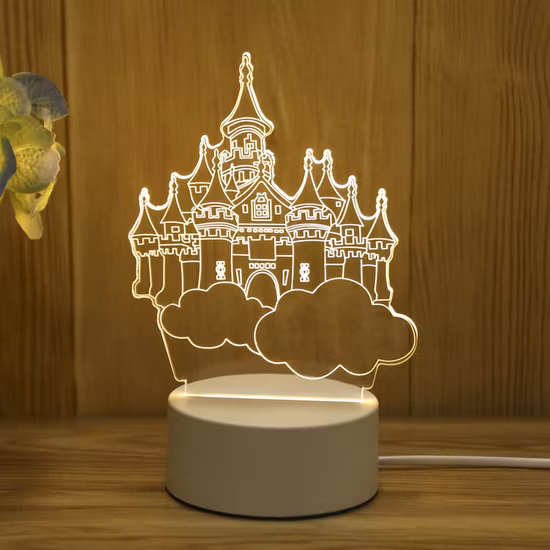 3D Carved Inside Crystal Star Galaxy Table Lamp Wood Base Gift Room Decoration Night LED Light