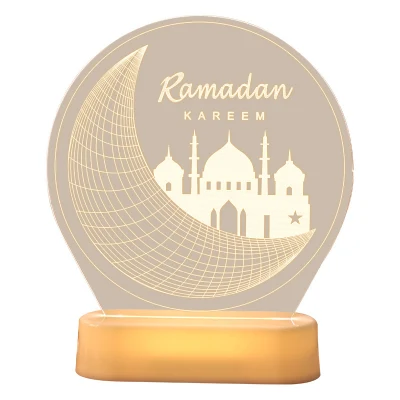 Nuove luci calde del Ramadan con base in legno acrilico a LED per decorazioni di illuminazione natalizie islamiche Kareem